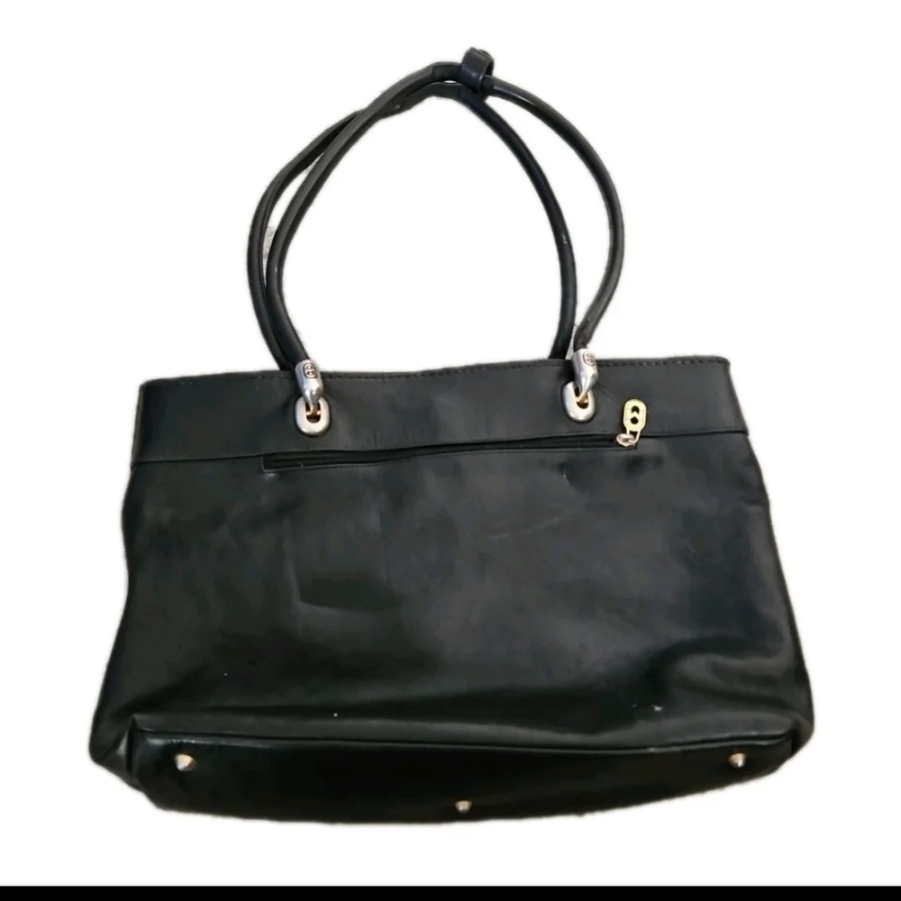 Mario Orlandi Vintage Black Leather Large Tote Bag